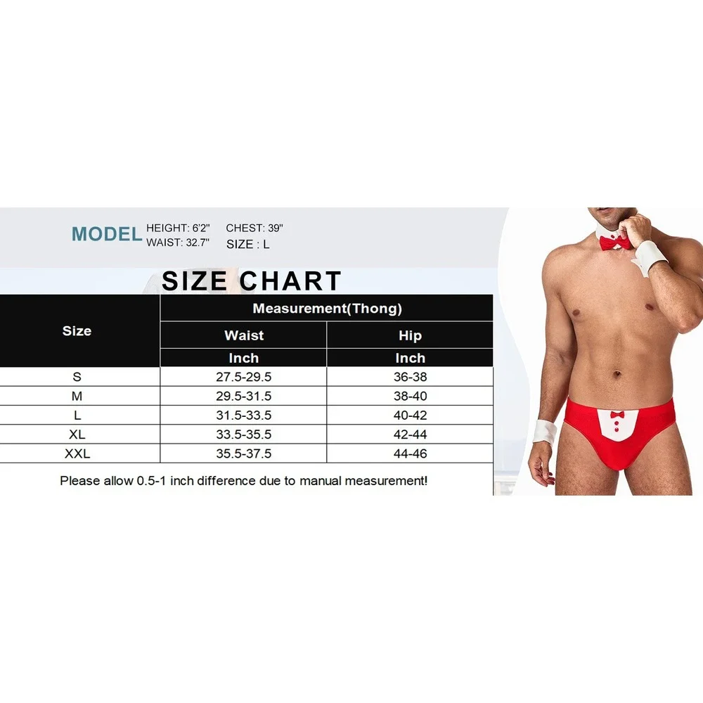 Avidlove Men's XL Black Sexy Briefs Gentleman Lingerie Bowknot Cosplay Costume